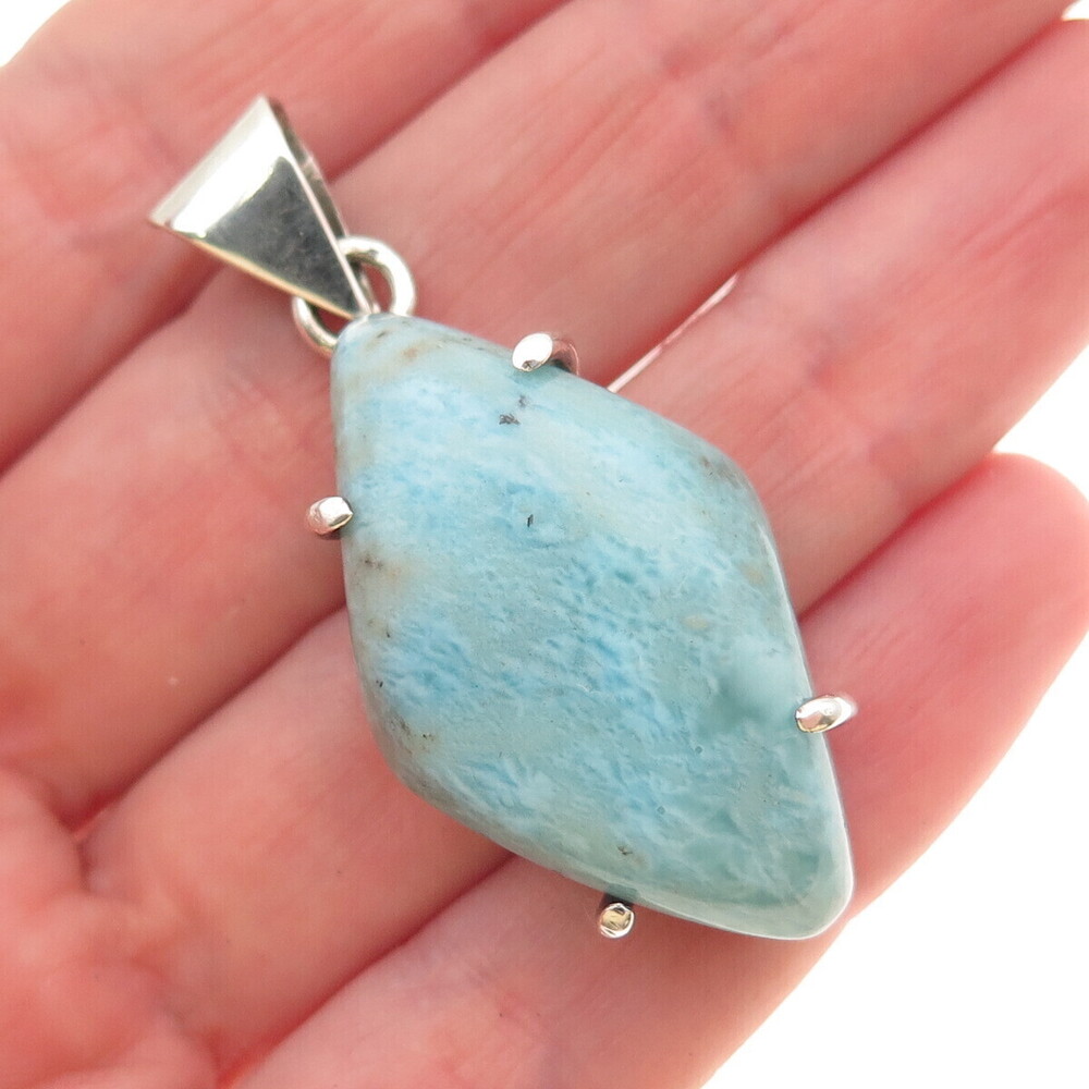 925 Sterling Silver Vintage Real Larimar Modernist Pendant